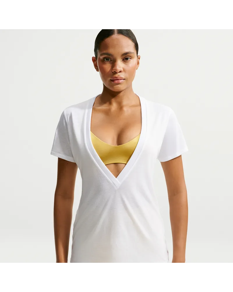 Nike SKIMS Performance Cotton Blend Kurzarm-Oberteil mit V-Ausschnitt (Damen) - Weiß Weiß