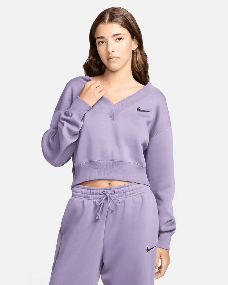 Nike Sportswear Phoenix Fleece Crop Top mit V-Ausschnitt für Damen - Lila Lila