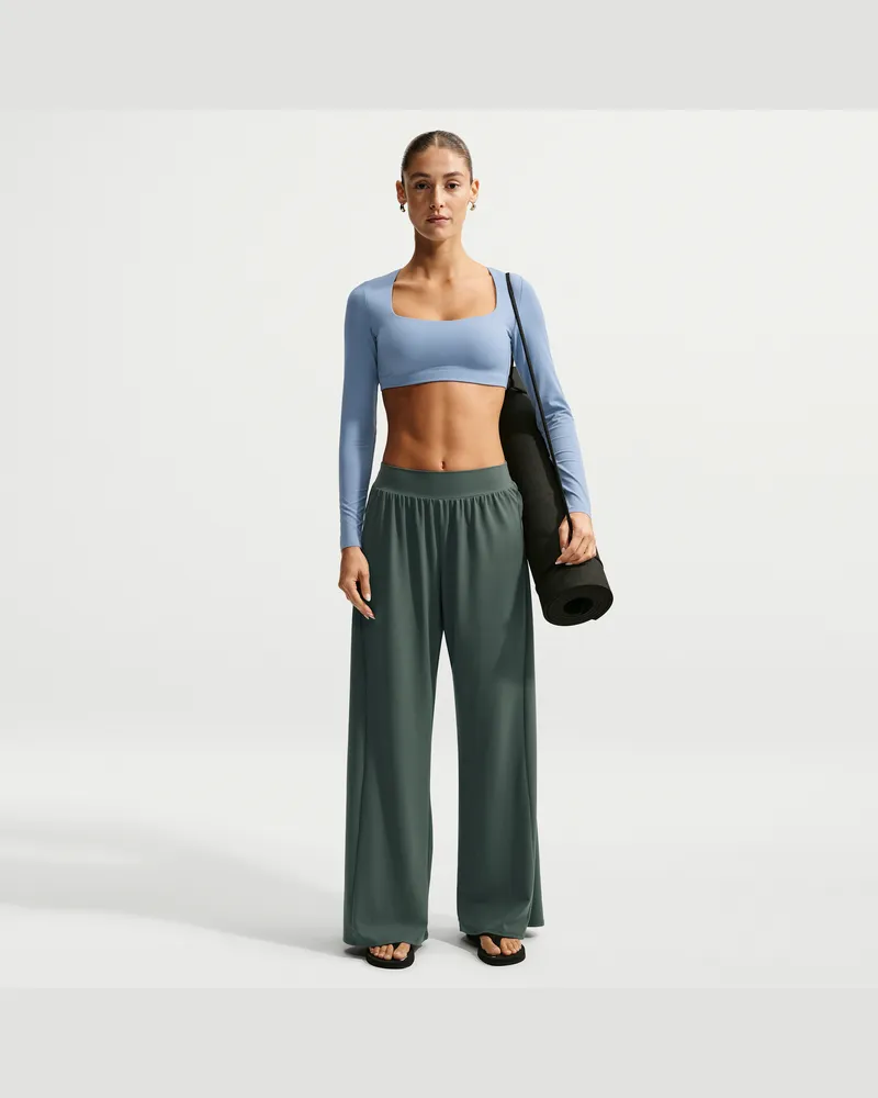 Nike Zenvy Hose mit mittelhohem Bund und weitem Bein (Damen) - Grün Grün