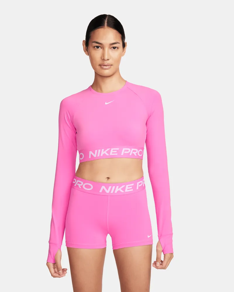 Nike Pro Dri-FIT verkürztes Longsleeve (Damen) - Rot Rot