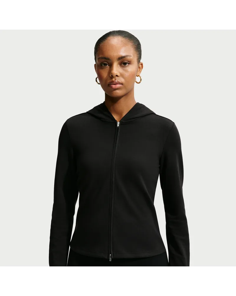 Nike Chill Knit schmal geschnittenes Longsleeve mit durchgehendem Reißverschluss (Damen) - Schwarz Schwarz