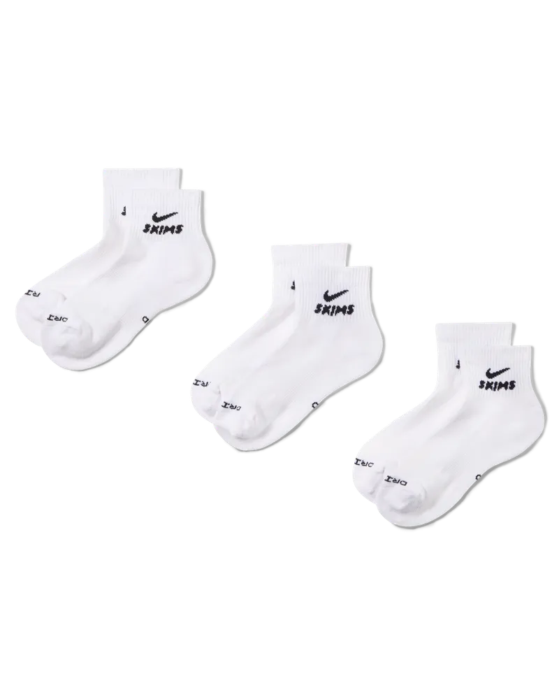 Nike SKIMS Dri-FIT viertellange Socken (Damen, 3 Paar) - Weiß Weiß