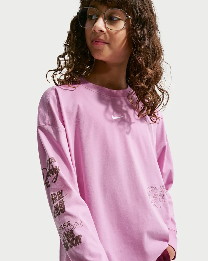 Nike extragroßes Langarm-T-Shirt für ältere Kinder (Mädchen) - Lila Lila
