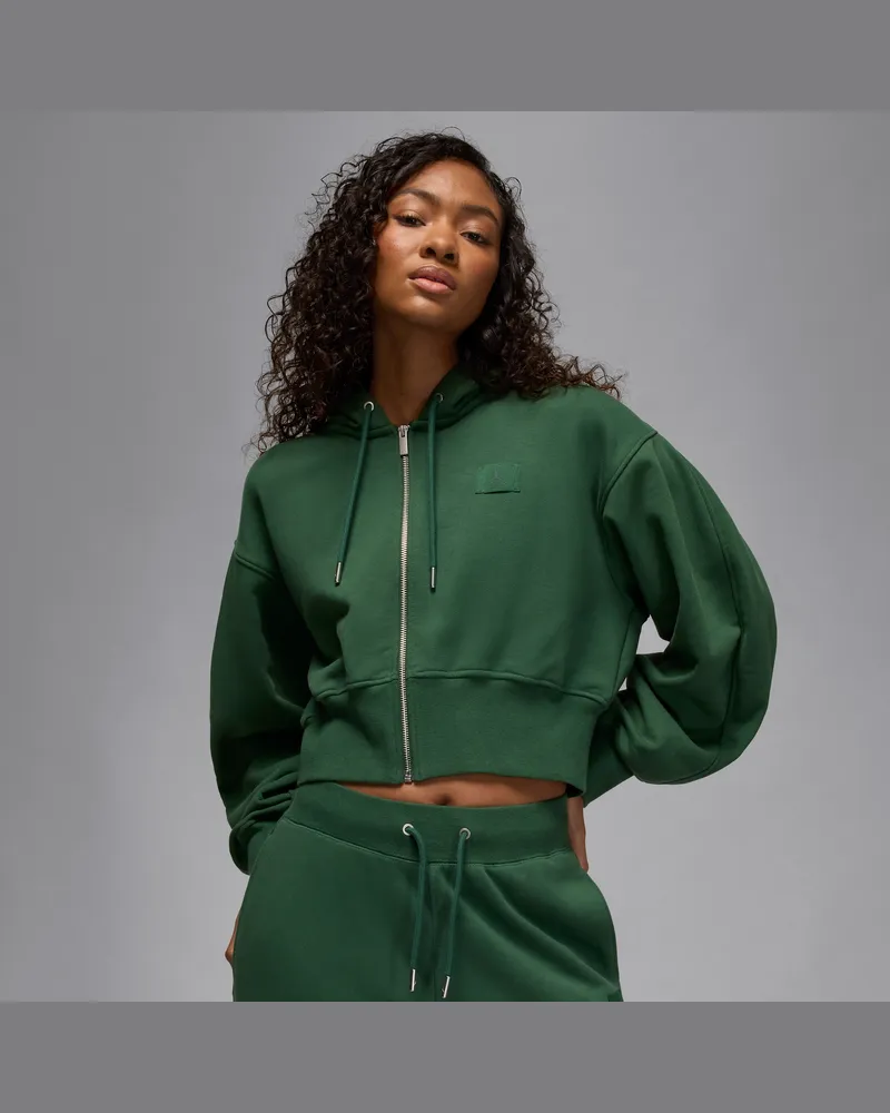 Jordan Flight Fleece Hoodie im Cropped-Style mit Satinfutter (Damen) - Grün Grün