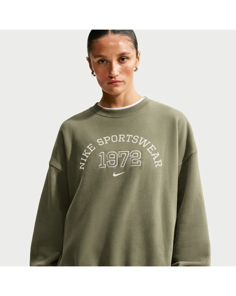Nike Studio Fleece mittelschweres Material Oversize-Rundhalsshirt (Damen) - Grün Grün
