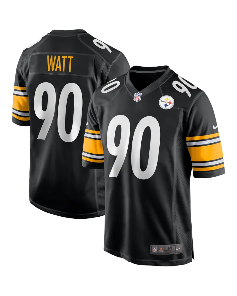Nike NFL Pittsburgh Steelers (T.J. Watt) American-Football-Spieltrikot für Herren - Schwarz Schwarz