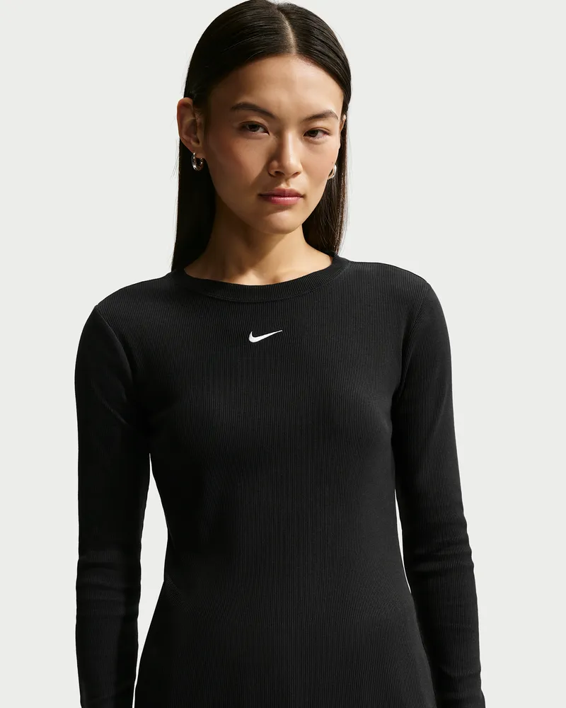 Nike Longsleeve aus Rippmaterial mit enger Passform (Damen) - Schwarz Schwarz