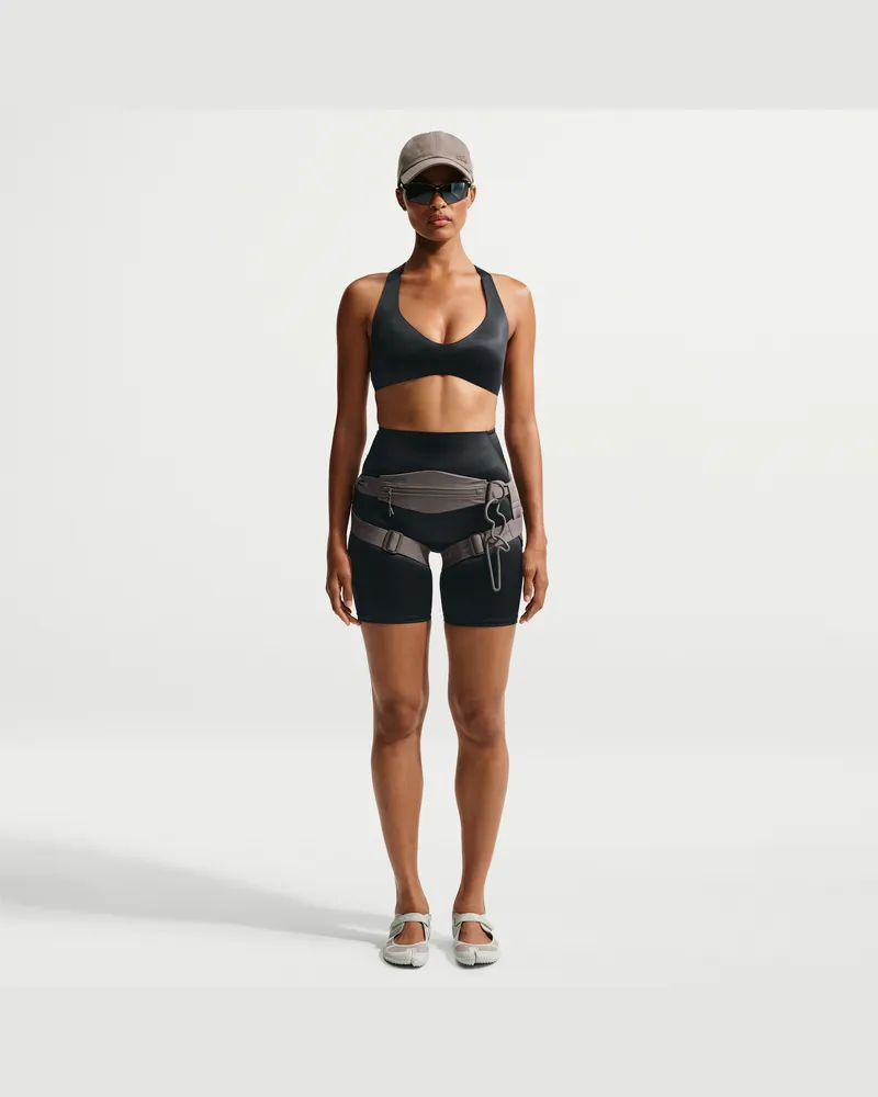 Nike SKIMS Satin Shine Bike-Shorts mit mittelhohem Bund (ca. 18 cm, Damen) - Schwarz Schwarz