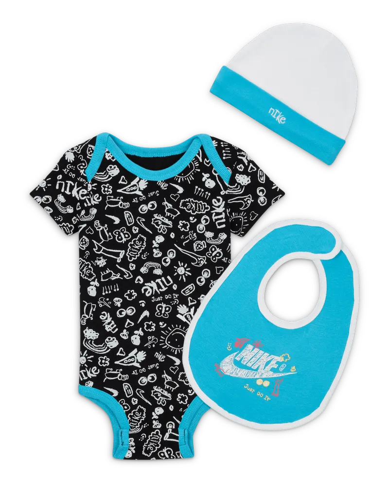 Nike Just Doodle It" 3-Piece Boxed Set dreiteiliges Bodysuit-Set für Babys - Blau Blau