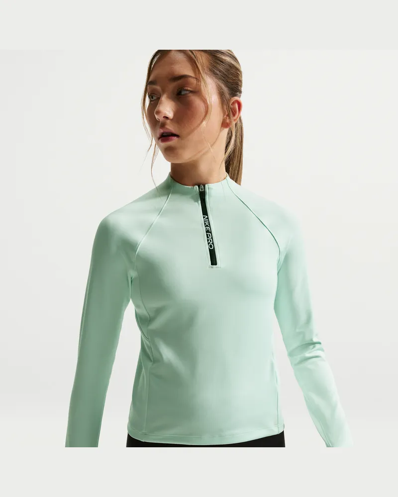 Nike Pro Dri-FIT-Longsleeve mit Halbreißverschluss (ältere Kinder, Mädchen) - Grün Grün