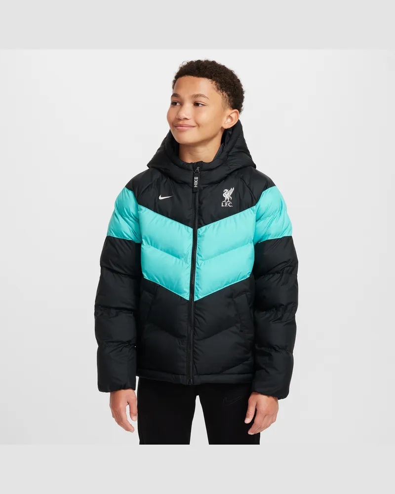 Nike FC Liverpool  Fußballjacke mit Synthetikfüllung und Kapuze (ältere Kinder) - Schwarz Schwarz