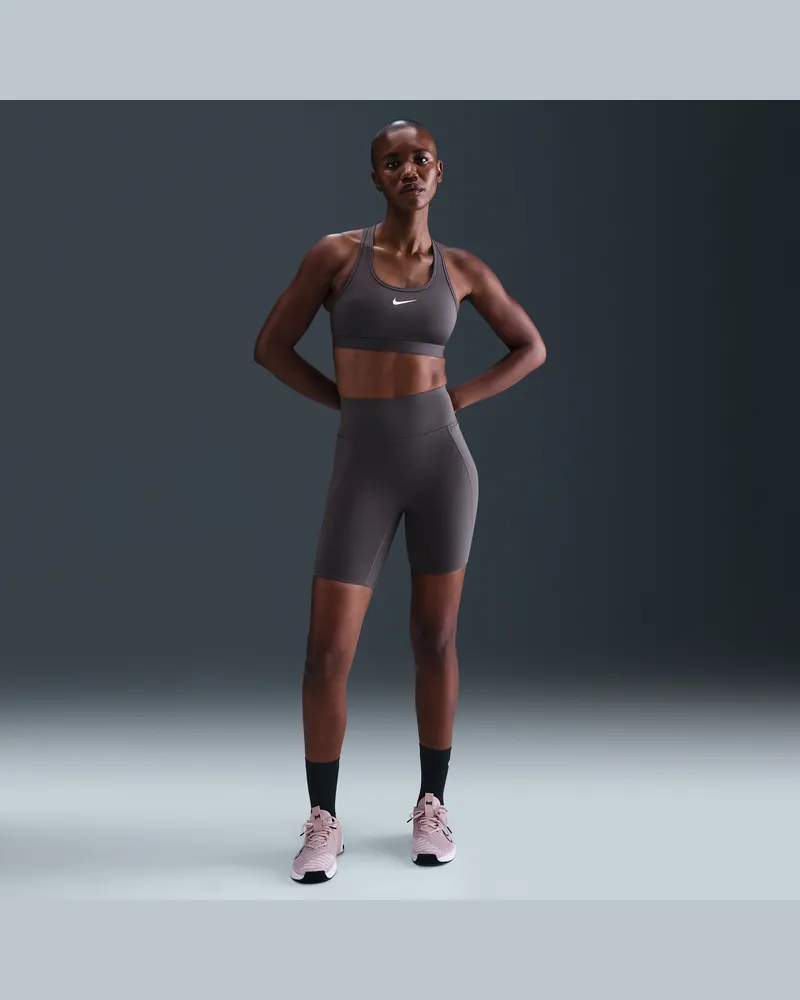Nike Universa Bike Shorts mit hohem Bund und ohne Frontnaht (Damen, ca. 20,5 cm) - Grau Grau