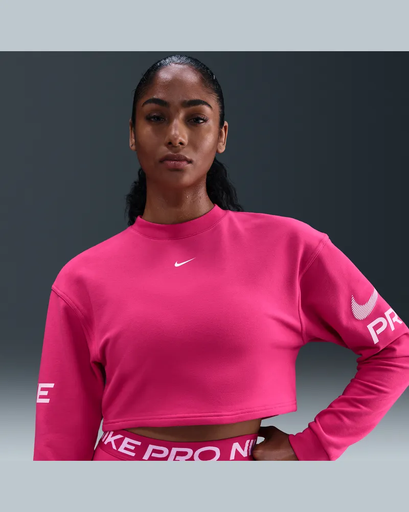 Nike Pro weites Dri-FIT French-Terry-Sweatshirt mit Rundhalsausschnitt (Damen) - Pink Pink