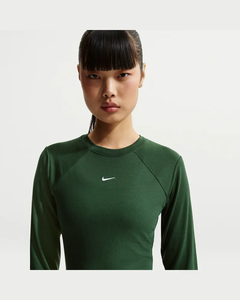 Nike Chill Knit langärmliges, eng geschnittenes Ripp-Oberteil (Damen) - Grün Grün