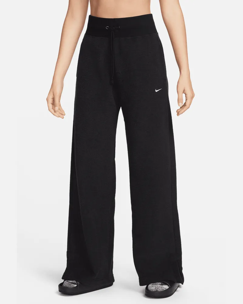 Nike Sportswear Phoenix Plush weiche Fleece Damen-Trainingshose mit hohem Taillenbund und weitem Bein - Schwarz Schwarz
