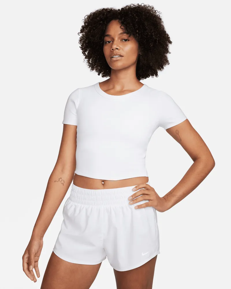 Nike One Fitted Dri-FIT Crop Top mit kurzen Ärmeln für Damen - Weiß Weiß
