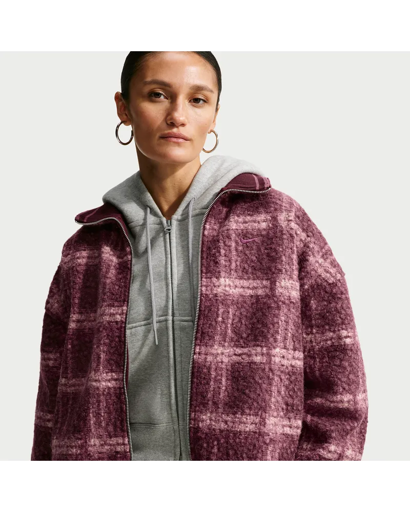 Nike hochflorige Oversize-Fleecejacke mit Karomuster (Damen) - Lila Lila