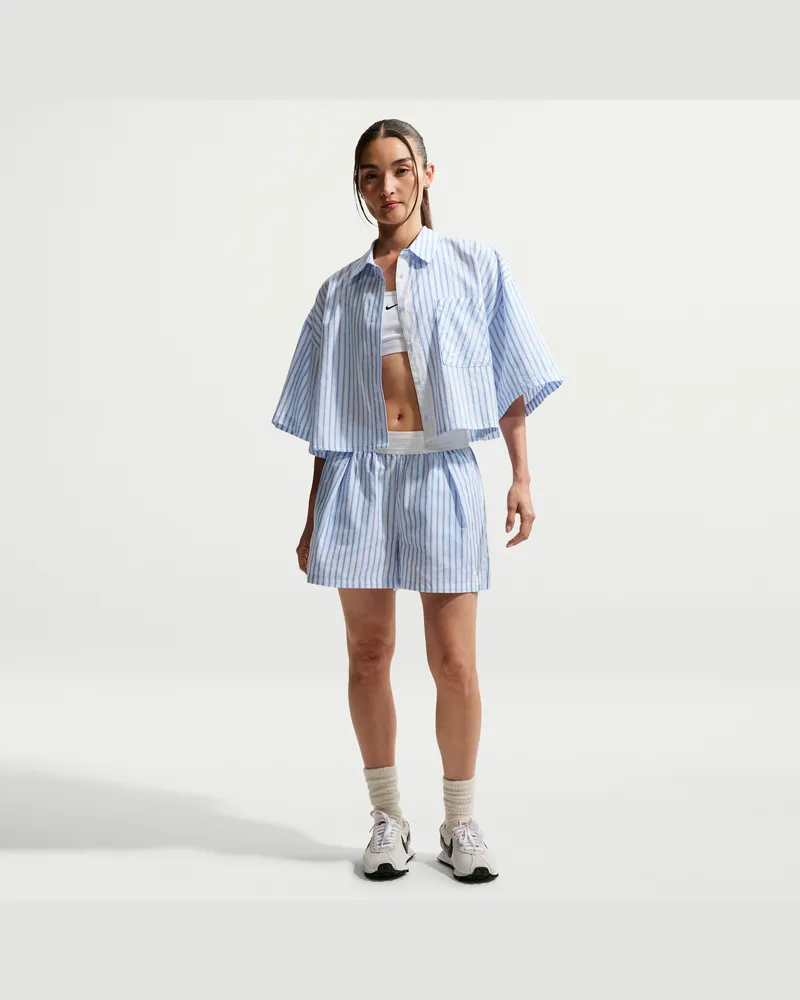 Nike Chill Poplin weite Shorts mit Streifen und mittelhohem Bund (Damen) - Blau Blau