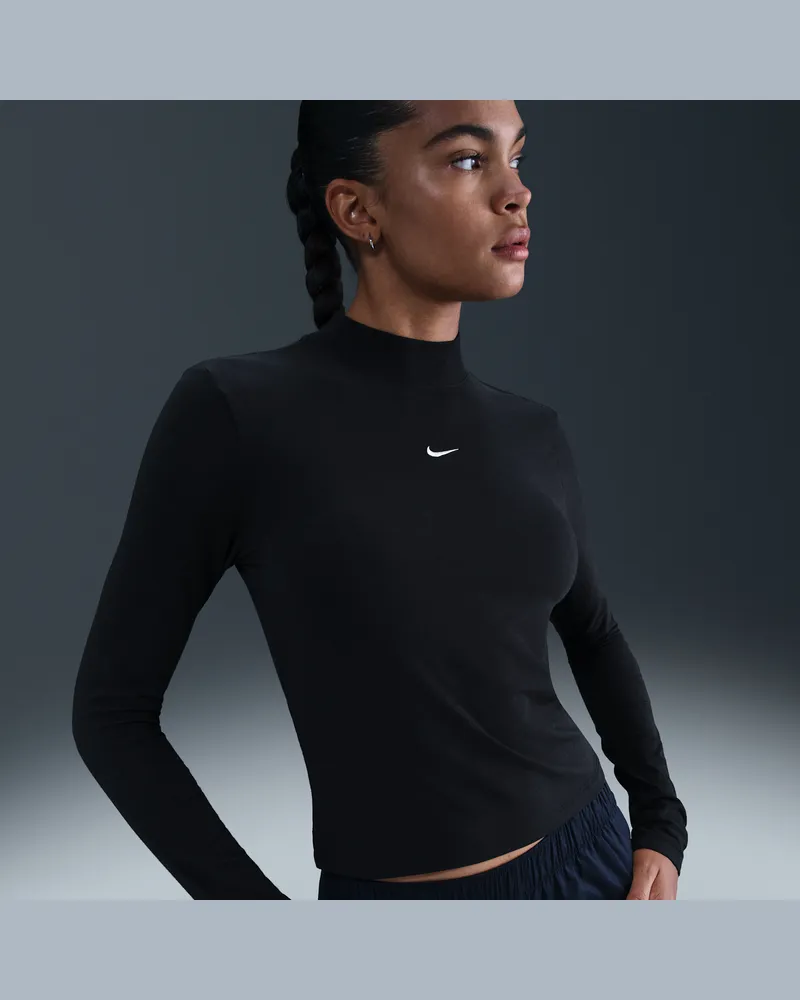 Nike Sportswear Chill Knit schmal geschnittenes Longsleeve-T-Shirt mit Mock-Neck (Damen) - Schwarz Schwarz