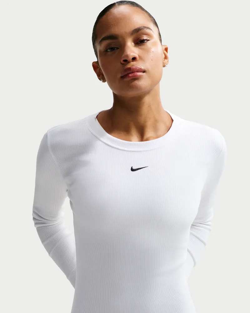 Nike Longsleeve aus Rippmaterial mit enger Passform (Damen) - Weiß Weiß