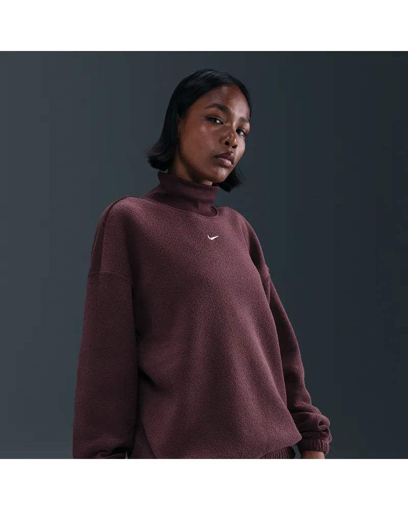 Nike Phoenix Plush Oversize-Oberteil aus kuscheligem Fleece mit Stehkragen (Damen) - Rot Rot