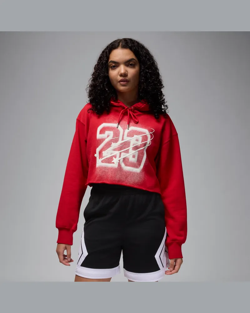 Jordan Flight Fleece Hoodie im Cropped-Style mit Satinfutter (Damen) - Rot Rot