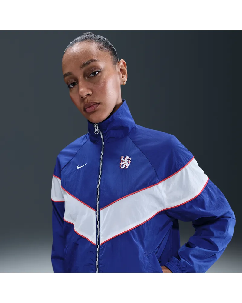 Nike FC Chelsea Windrunner  Fußballjacke aus Webmaterial mit durchgehendem Reißverschluss und UV-Schutz (Damen) - Blau Blau