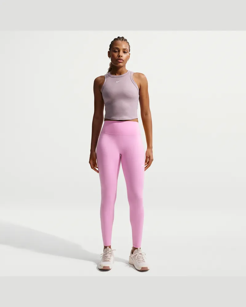 Nike One Leggings in voller Länge mit nahtloser Vorderseite und hohem Bund (Damen) - Pink Pink