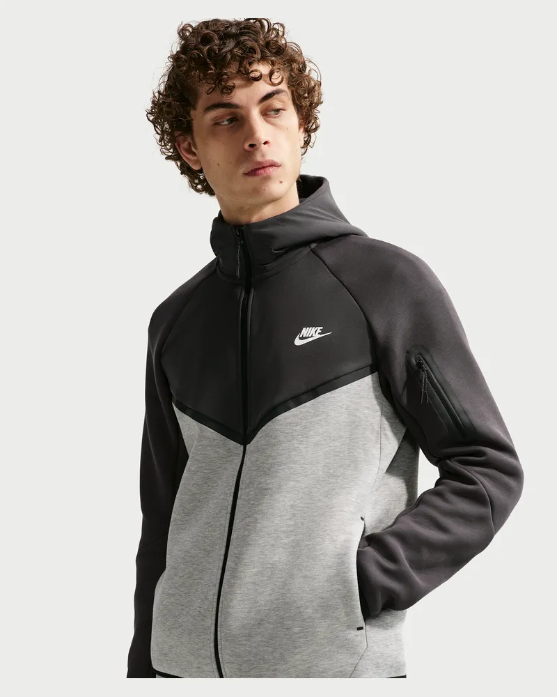 Nike Tech Windrunner-Jacke aus Fleece mit durchgehendem Reißverschluss (Herren) - Grau Grau