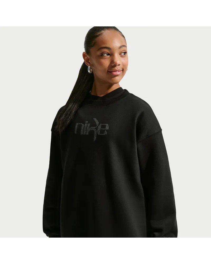 Nike Studio Fleece Oversize-Sweatshirt mit Rundhalsausschnitt (ältere Kinder, Mädchen) - Schwarz Schwarz