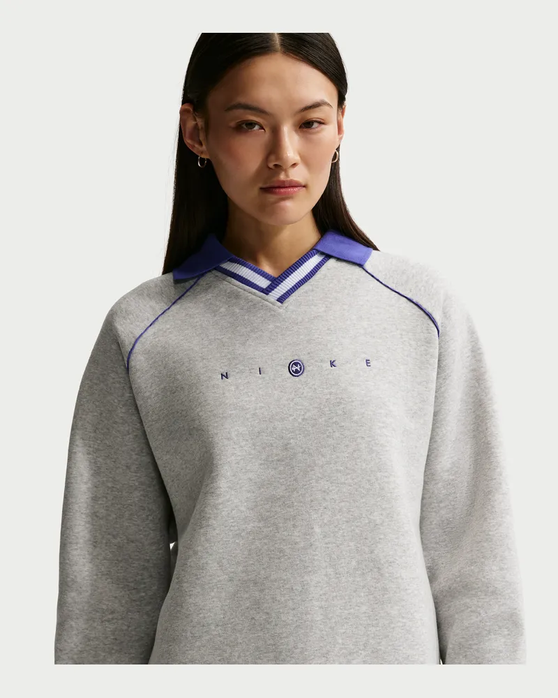 Nike Phoenix Fleece Oversize-Poloshirt mit Grafik (Damen) - Grau Grau