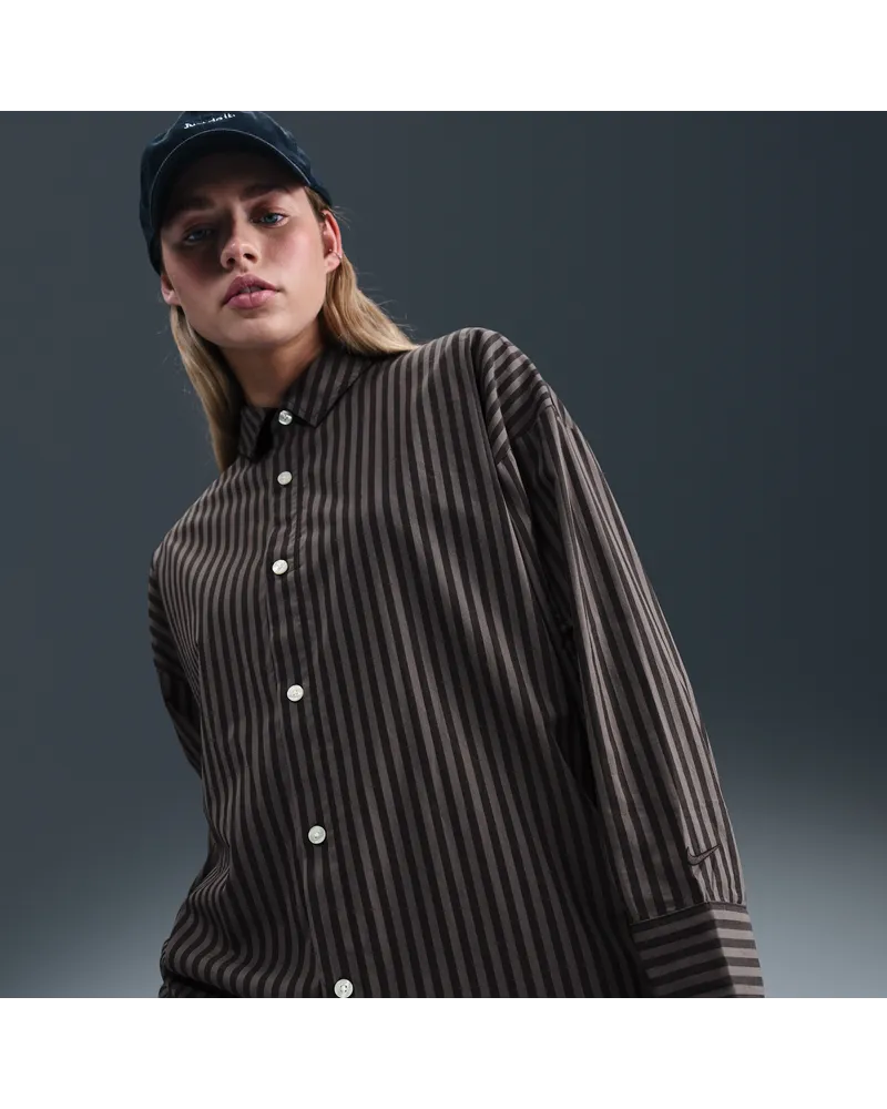 Nike Sportswear Chill Poplin Button-Up-Longsleeve mit Oversize-Passform (Damen) - Schwarz Schwarz