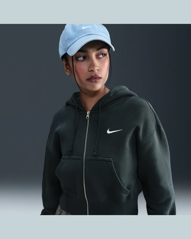 Nike Sportswear Phoenix Fleece Kapuzenjacke mit verkürztem Schnitt und weiter Passform (Damen) - Grün Grün