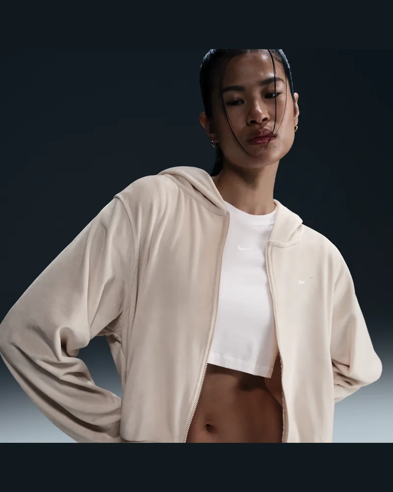 Nike Chill Knit weite Velours-Kapuzenjacke (Damen) - Braun Braun