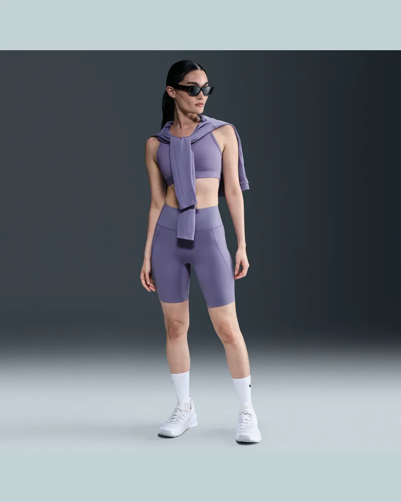Nike Universa Bike Shorts mit hohem Bund und ohne Frontnaht (Damen, ca. 20,5 cm) - Lila Lila