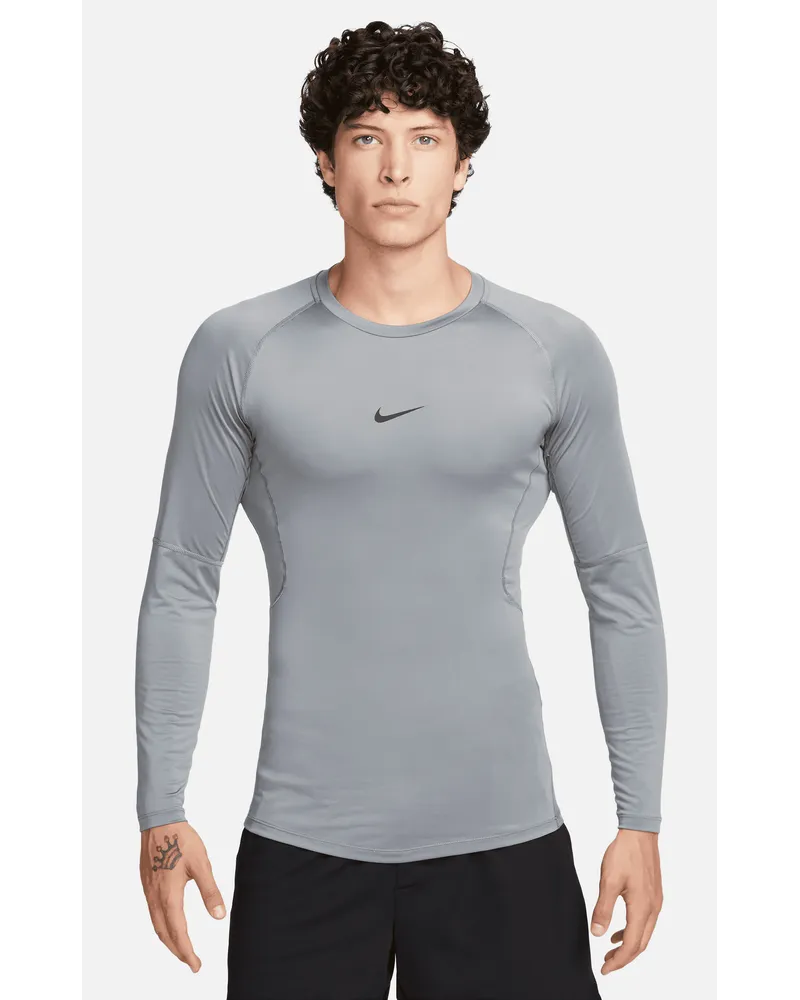Nike Pro Men Dri-FIT Dri-FIT Fitness-Longsleeve mit enger Passform für Herren - Grau Grau