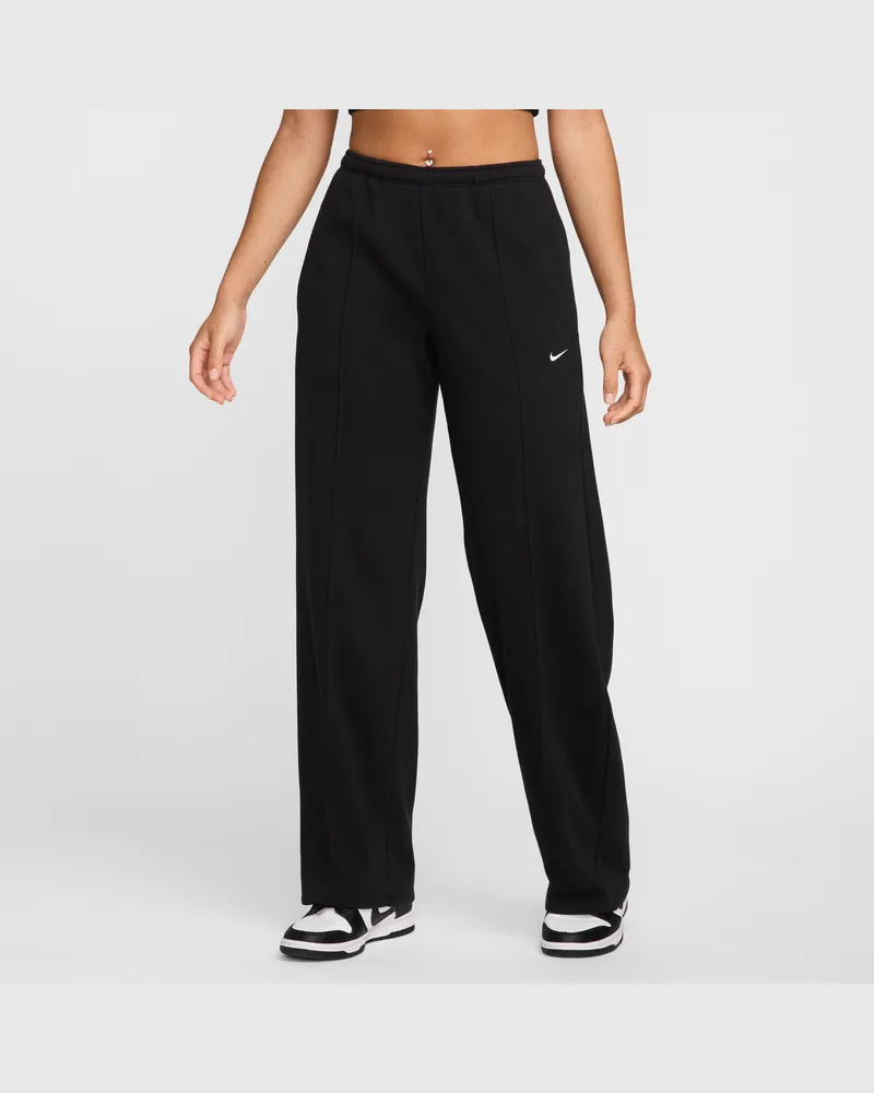 Nike Sportswear Chill Terry French-Terry-Hose mit mittelhohem Bund und offenem Saum (Damen) - Schwarz Schwarz