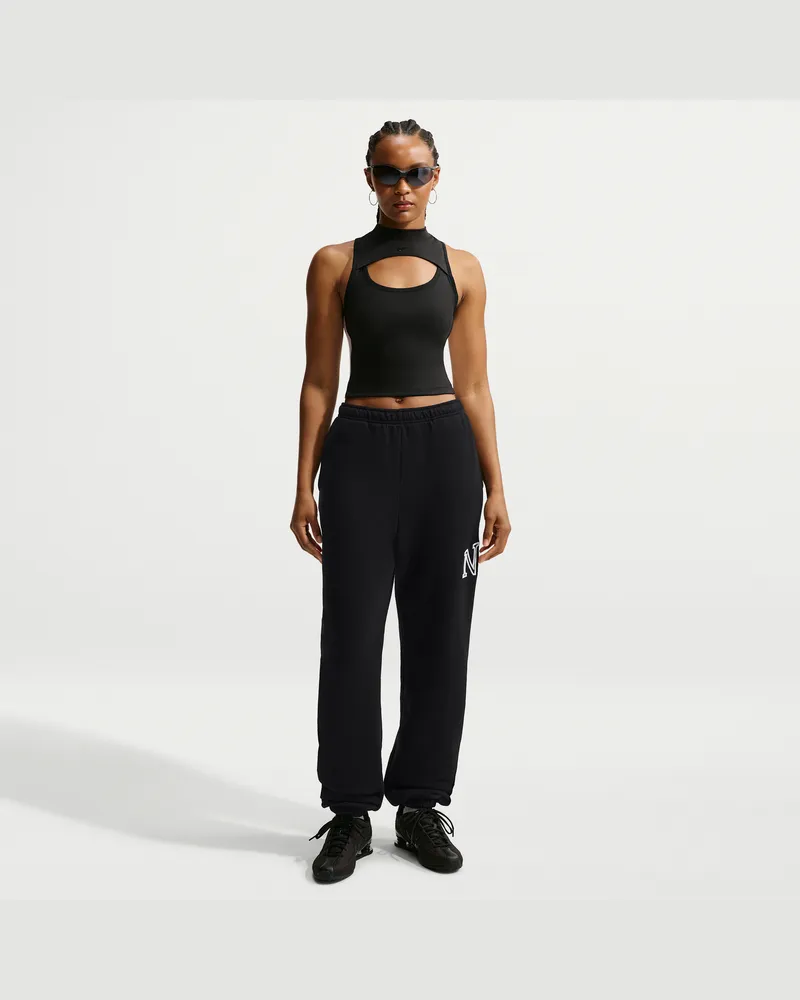 Nike Studio Fleece Medium Weight "Graphic Pack" Oversize-Hose mit Logo und Bündchen (Damen) - Schwarz Schwarz