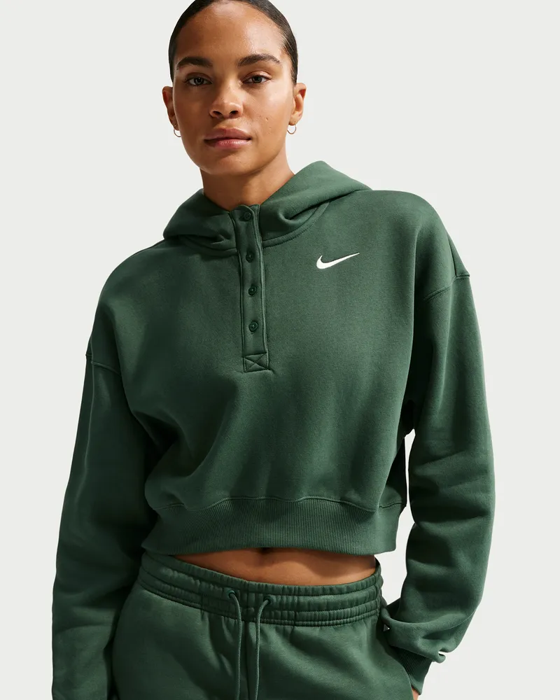 Nike Phoenix verkürzter Oversize-Henley-Hoodie aus Fleece (Damen) - Grün Grün