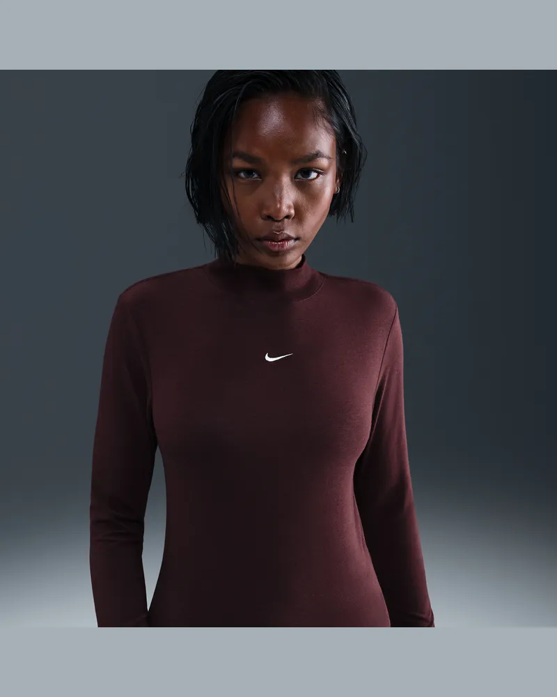 Nike Sportswear Chill Knit schmal geschnittenes Longsleeve-T-Shirt mit Mock-Neck (Damen) - Rot Rot