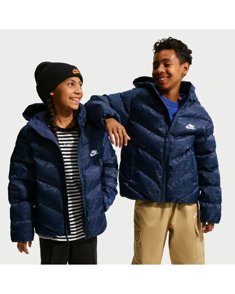 Nike All Day Play" Therma-FIT Puffer-Kapuzenjacke mit weiter Passform (ältere Kinder) - Blau Blau