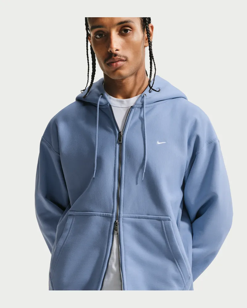 Nike Solo Swoosh Fleece-Kapuzenjacke mit durchgehendem Reißverschluss (Herren) - Blau Blau