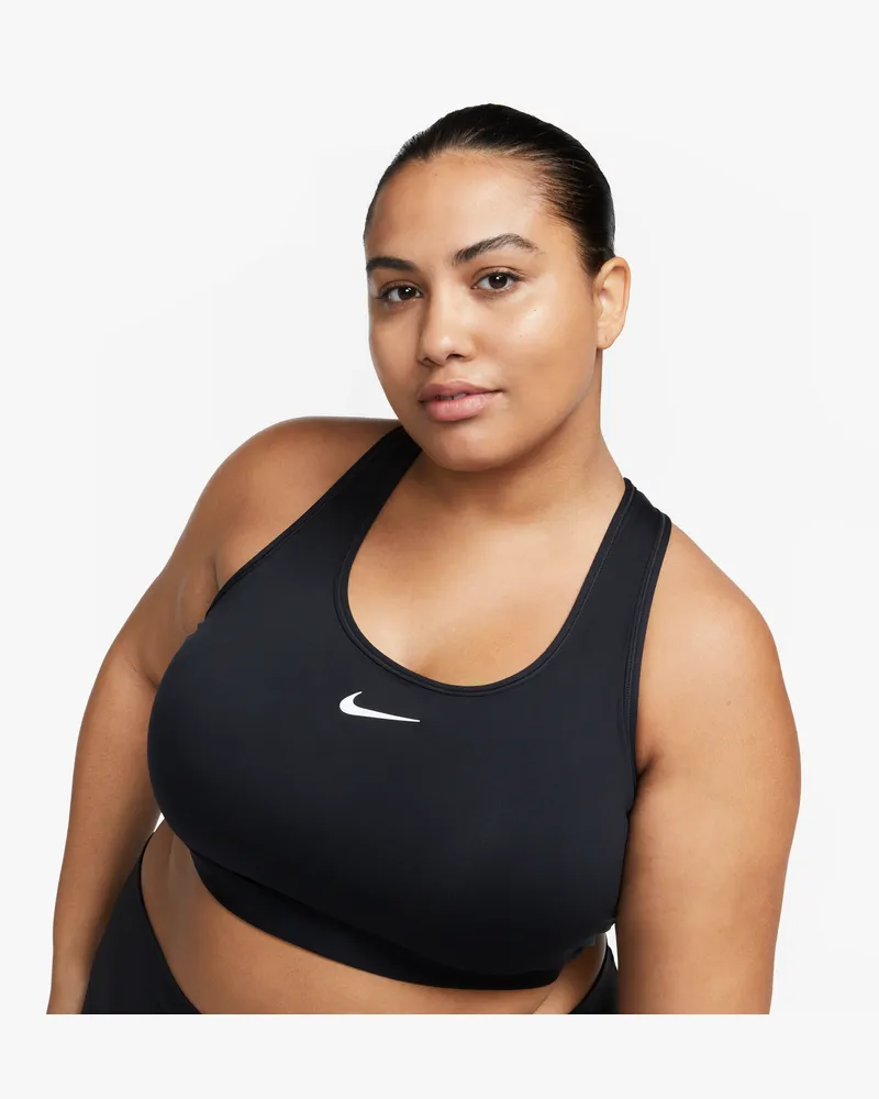 Nike Swoosh Medium Support Sport-BH mit Polster für Damen - Schwarz Schwarz