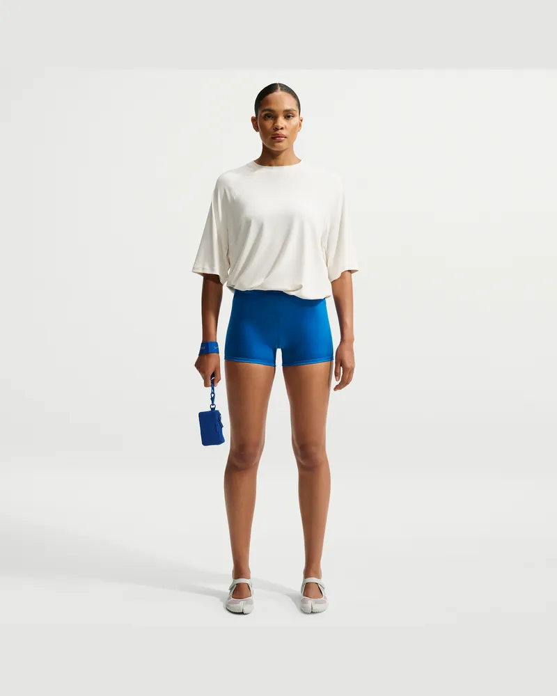 Nike SKIMS Satin Shine Boyshorts mit mittelhohem Bund und Kordelzug (ca. 5 cm, Damen) - Blau Blau