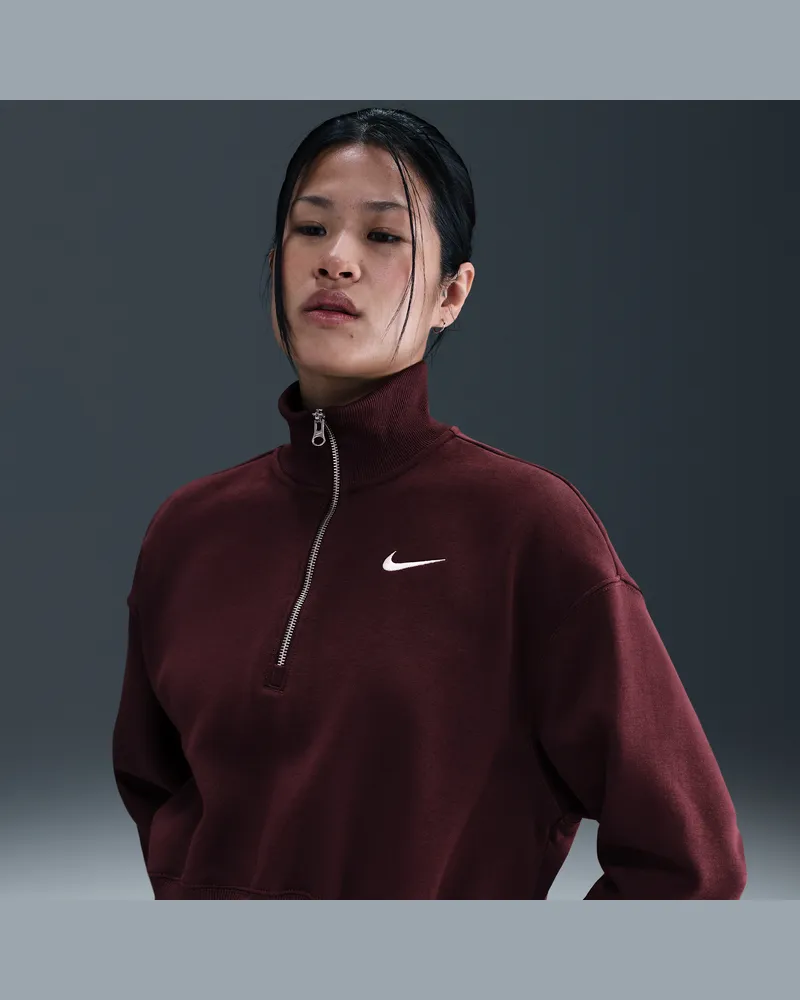 Nike Phoenix Fleece Kurz-Sweatshirt mit Viertel-Reißverschluss (Damen) - Rot Rot
