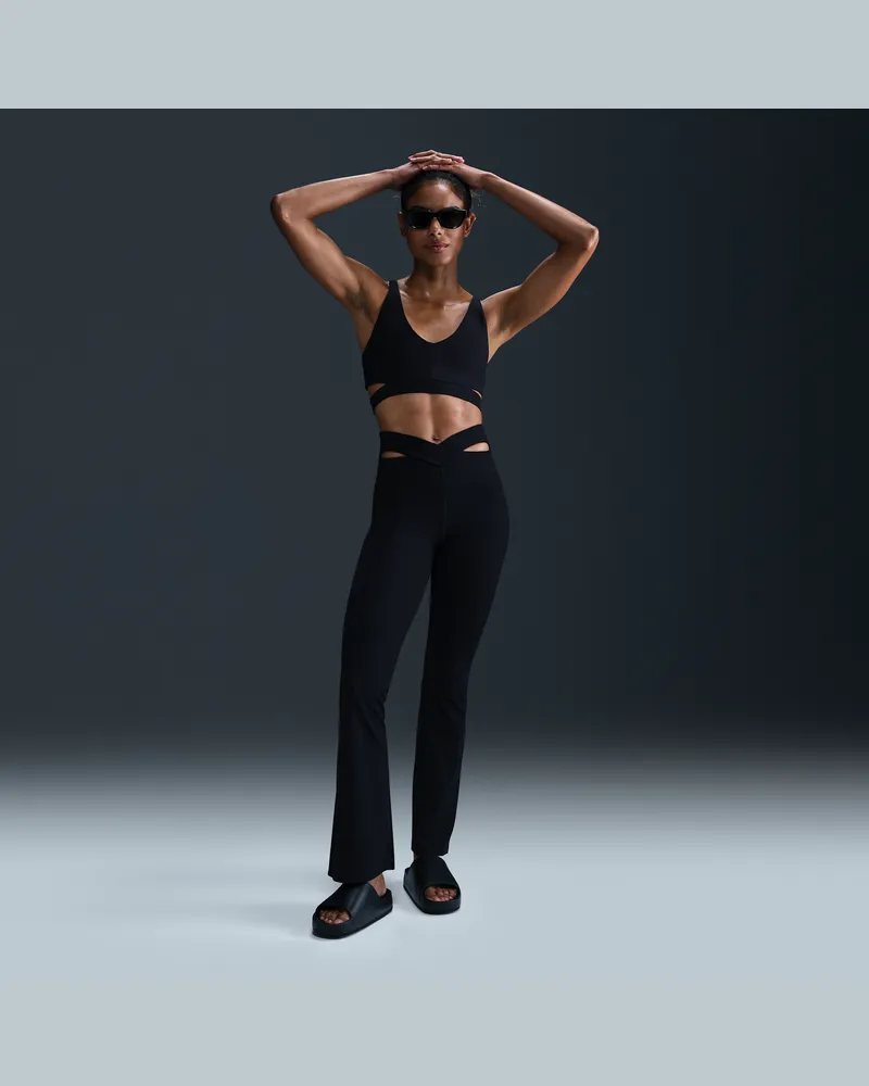 Nike Zenvy Rib Leggings mit hohem Bund und ausgestelltem Bein (Damen) - Schwarz Schwarz