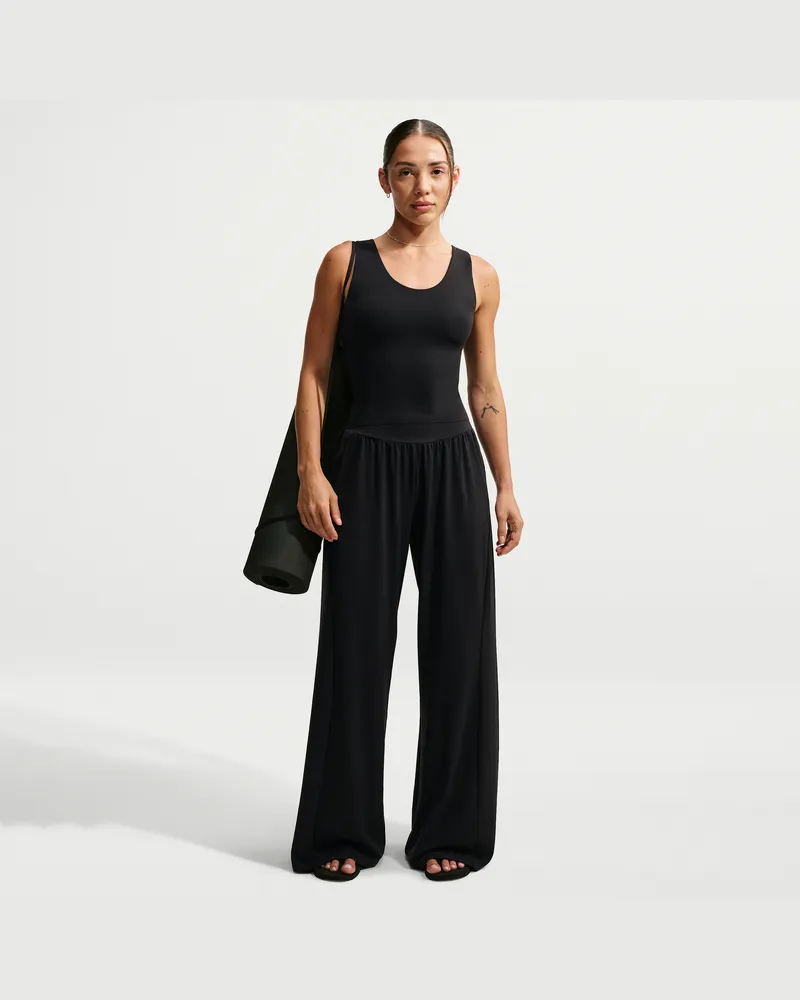 Nike Zenvy Hose mit mittelhohem Bund und weitem Bein (Damen) - Schwarz Schwarz