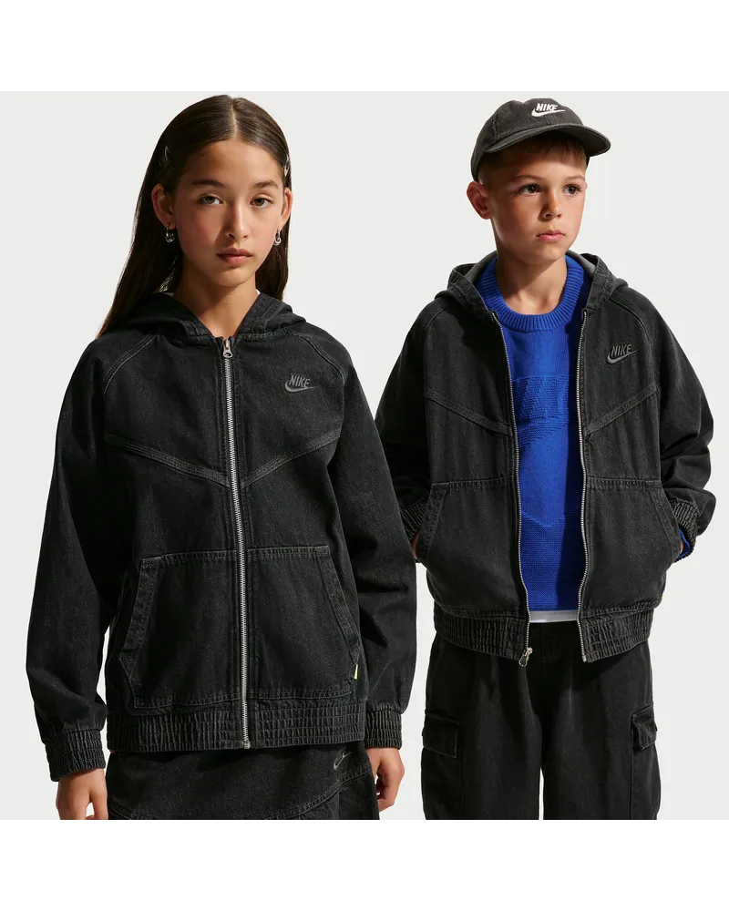 Nike Collection Denim-Jacke mit durchgehendem Reißverschluss und Kapuze (ältere Kinder) - Schwarz Schwarz