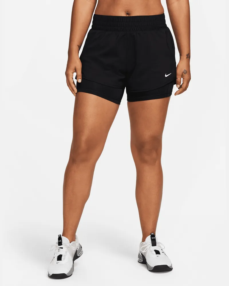 Nike One Dri-FIT 2-in-1-Shorts mit mittelhohem Taillenbund für Damen (ca. 7,5 cm) - Schwarz Schwarz
