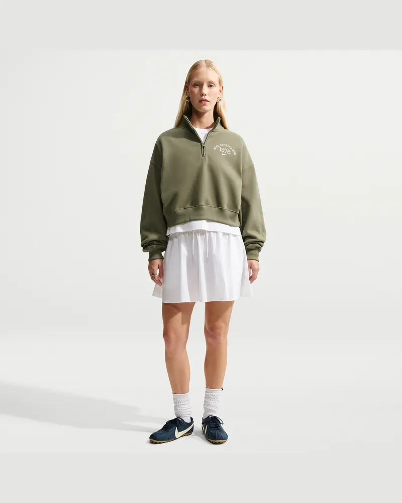 Nike Studio Fleece Medium Weight verkürztes Oversize-Top mit Viertelreißverschlus (Damen) - Grün Grün